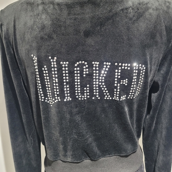 Wicked Kids Velour Rhinestone Embellished Zipper Hoodie Small Black Whimsy Y2K - Picture 7 of 10